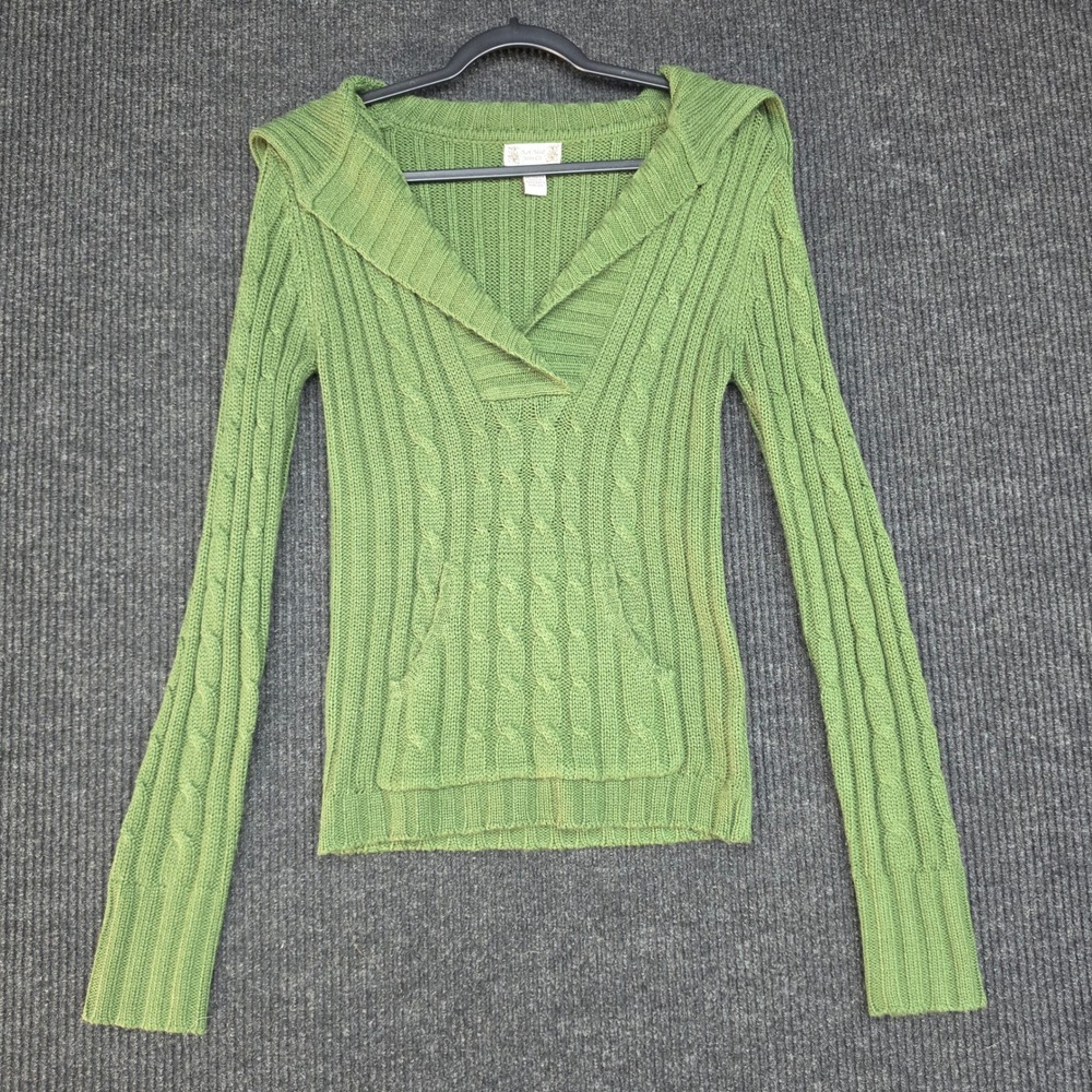 Duck Head Jeans Co Green Cable Knit Shawl Collar Sweater Kangaroo Pocket Small